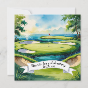 Golf mit Text auf dem Golfplatz Aquarellfarben Dankeskarte
