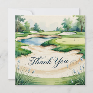 Golf mit Text auf dem Golfplatz Aquarellfarben Dankeskarte