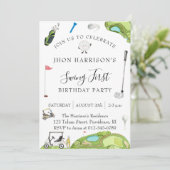 Golf Modern Birthday Party Einladung (Stehend Vorderseite)