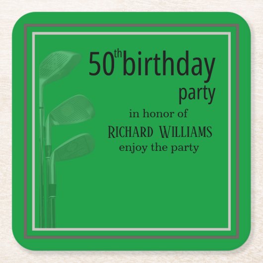 Golf Modern Corporate Green Black 50th Birthday Rechteckiger Pappuntersetzer (Vorderseite)