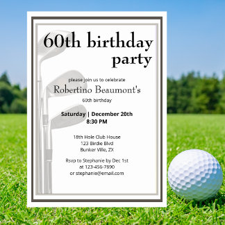 Golf Modern Schwarz Weiß Männer 60. Geburtstag Einladung