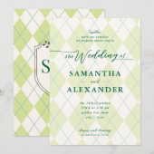 Golf Moderne Raute Elegantes Wedding Monogram Wapp Einladung (Vorne/Hinten)