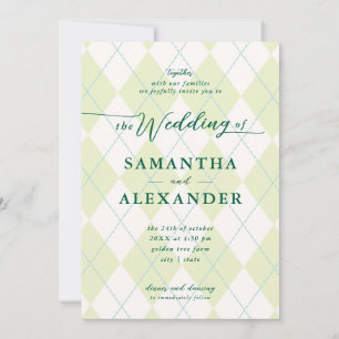 Golf Moderne Raute Elegantes Wedding Monogram Wapp Einladung