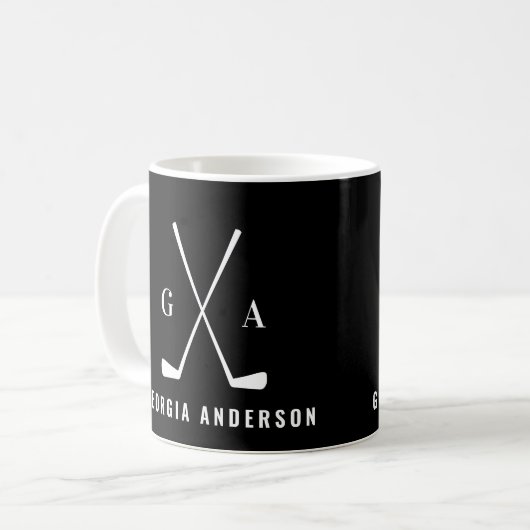 Golf moderne Typografie erste Monogramm schwarz Kaffeetasse (Vorderseite Links)