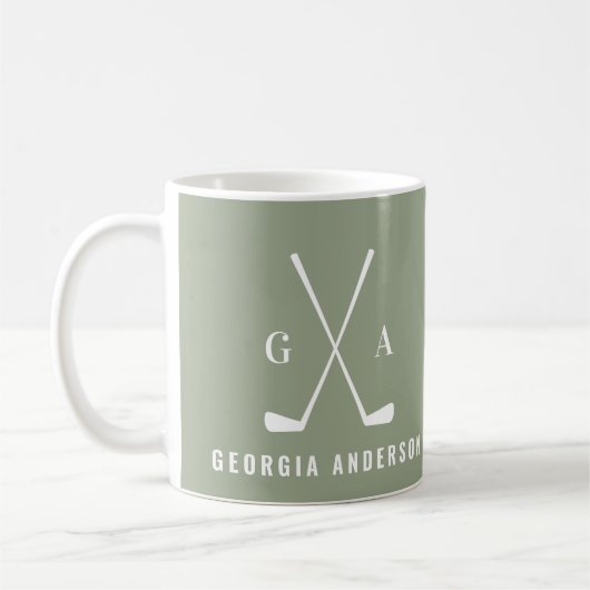 Golf Moderne Typografie Initialmonogramm Salbei gr Kaffeetasse (Links)
