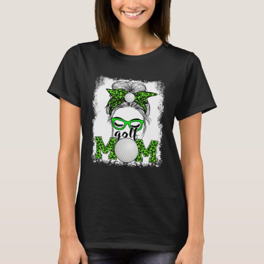 Golf Mom Mother's Day Game Day Messy Bun Leopard T-Shirt (Vorderseite)