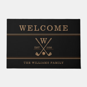 Golf Monogram Familienname Brawn Black Doormat Fußmatte