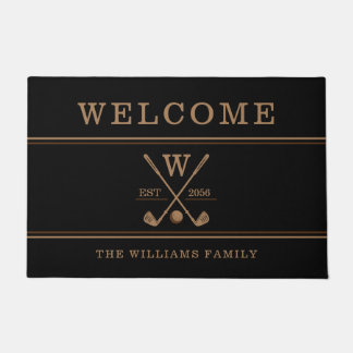 Golf Monogram Familienname Brawn Black Doormat Fußmatte
