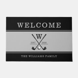 Golf Monogram Family Name Charcoal Grau Black Fußmatte