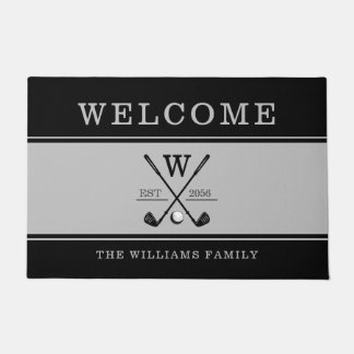 Golf Monogram Family Name Charcoal Grau Black Fußmatte