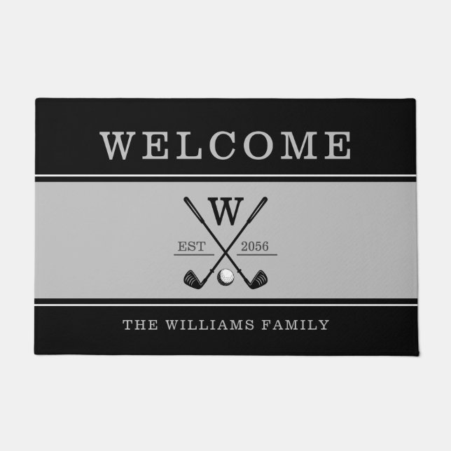 Golf Monogram Family Name Charcoal Grau Black Fußmatte (Vorderseite)