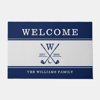 Golf Monogram Family Name Navy Grau Fußmatte