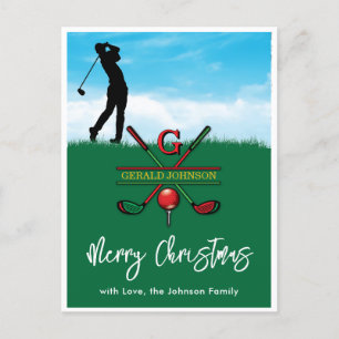 Golf Monogram Frohe Weihnachtsgestaltung Postkarte