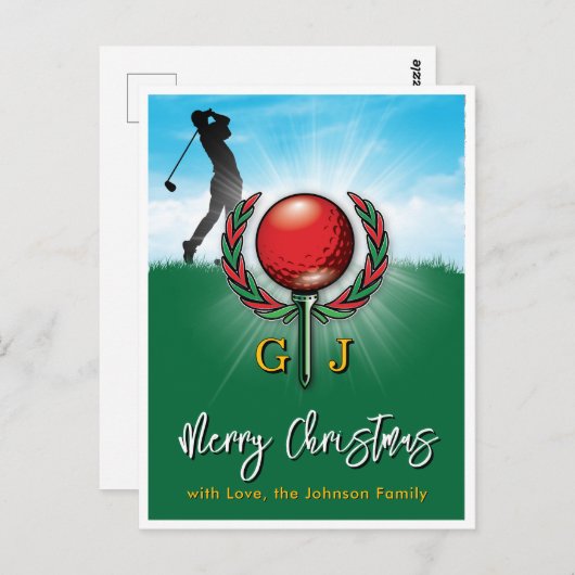 Golf Monogram Frohe Weihnachtsgestaltung Postkarte (Vorne/Hinten)