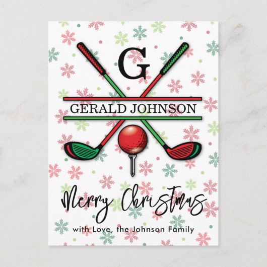 Golf Monogram Frohe Weihnachtsgestaltung Postkarte (Vorderseite)
