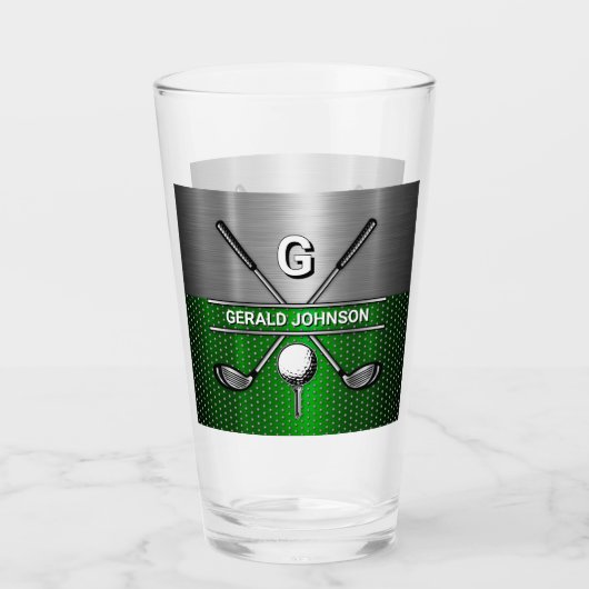 Golf Monogram Metallic Green und Silver Glas (Vorderseite)