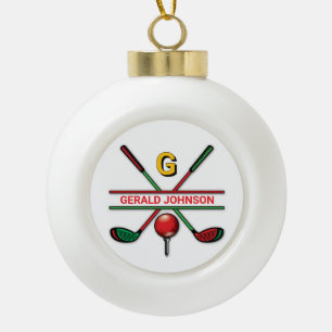 Golf Monogram Metallic Green und Silver Keramik Kugel-Ornament