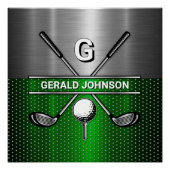Golf Monogram Metallic Green und Silver Poster (Vorderseite)