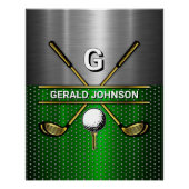 Golf Monogram Metallic Green und Silver Poster (Vorderseite)