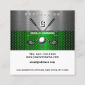 Golf Monogram Metallic Green und Silver Quadratische Visitenkarte (Rückseite)
