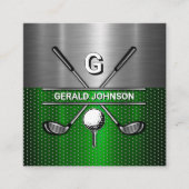 Golf Monogram Metallic Green und Silver Quadratische Visitenkarte (Vorderseite)