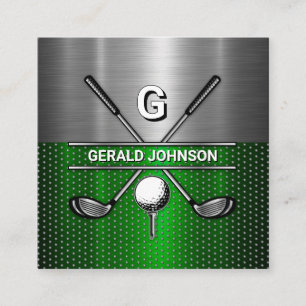 Golf Monogram Metallic Green und Silver Quadratische Visitenkarte