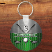 Golf Monogram Metallic Green und Silver Schlüsselanhänger (Vorderseite)