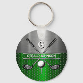 Golf Monogram Metallic Green und Silver Schlüsselanhänger (Rückseite)
