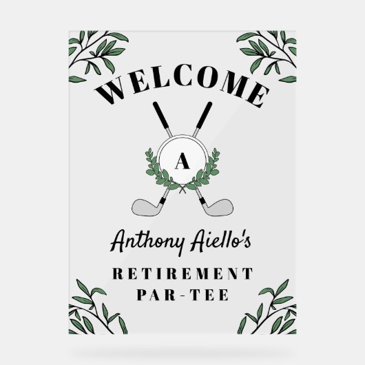 Golf Monogram Retirement Par-T-Shirt Willkommen Acrylschild (Vorderseite)