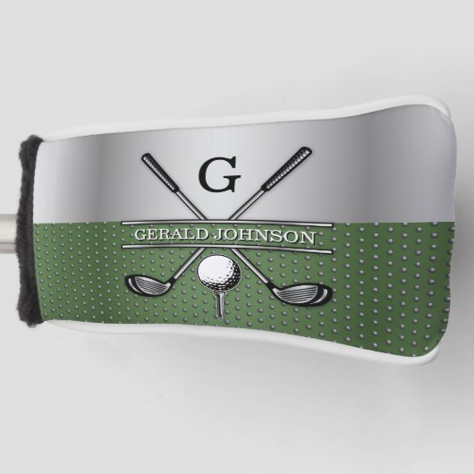 Golf Monogram Silver und Green Design Golf Headcover (Vorderseite)
