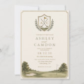 Golf-Monogramm Gold-Sagegrüne Hochzeit Einladung (Vorderseite)