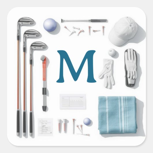 Golf Monogramm Personalisiertes Golf Quadratischer Aufkleber (Vorderseite)