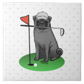 Golf Mops Golf spielen (schwarz) Niedlicher Hund F Fliese (Vorderseite)