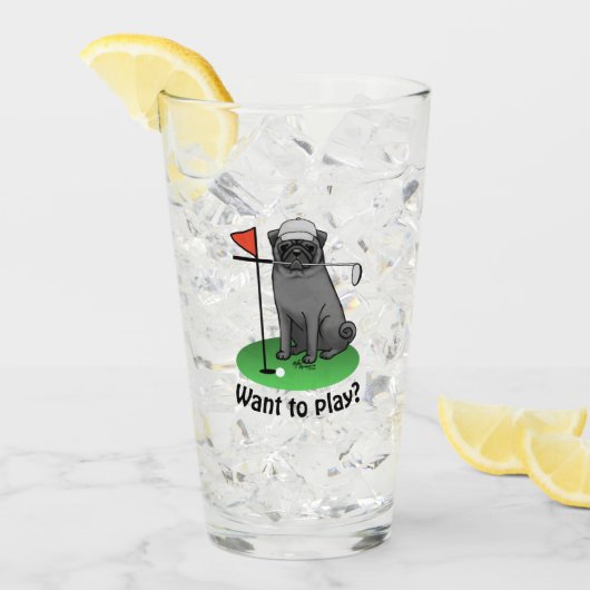 Golf Mops Golf spielen (schwarz) Niedlicher Hund F Glas (Vorderseite Ice)