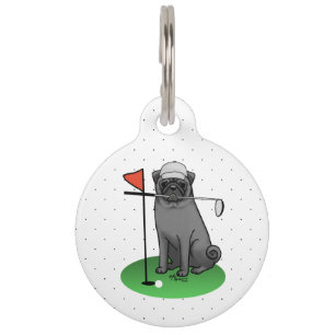Golf Mops Golf spielen (schwarz) Niedlicher Hund F Haustiermarke