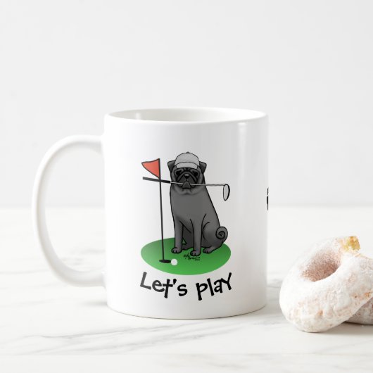 Golf Mops Golf spielen (schwarz) Niedlicher Hund F Kaffeetasse (Mit Donut)