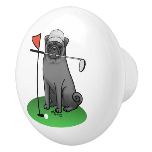 Golf Mops Golf spielen (schwarz) Niedlicher Hund F Keramikknauf