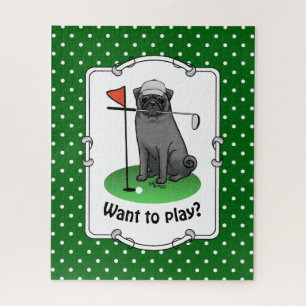 Golf Mops Golf spielen (schwarz) Niedlicher Hund F Puzzle