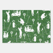 Golf-Muster mit Golfer und Golfwagen auf Grün Geschenkpapier Set (Vorderseite)