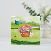 Golf Muttertag Blumenkorb auf Golfwagen Karte (Stehend Vorderseite)