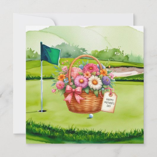 Golf Muttertag Blumenkorb auf Golfwagen Karte (Vorderseite)