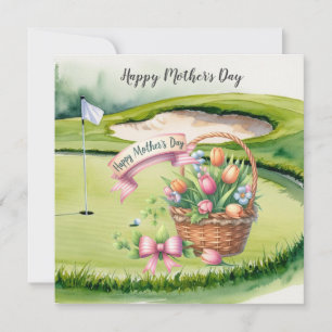Golf Muttertag mit Blumenkörben auf grünem Rasen Karte