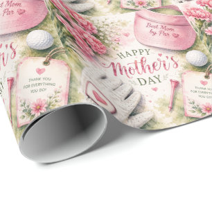 Golf Muttertag mit Golfball und Blumen Geschenkpapier