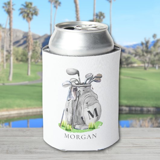 Golf Name Schwarzes Monogramm Dosenkühler