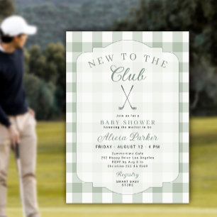 Golf-Neuling im Club grüner Gingham-Baby-Party Einladung