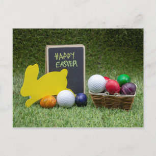 Golf Oaster mit Golfball und farbenfrohen Eiern Feiertagspostkarte
