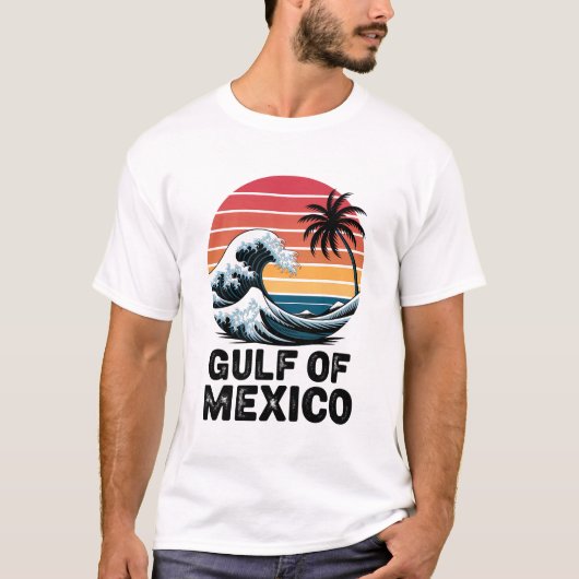 Golf of Mexico Retro Sunset Wave Design T-Shirt (Vorderseite)