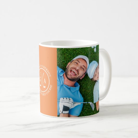 Golf Orange Personalisiert Monogram Multi-Foto Kaffeetasse (VorderseiteRechts)