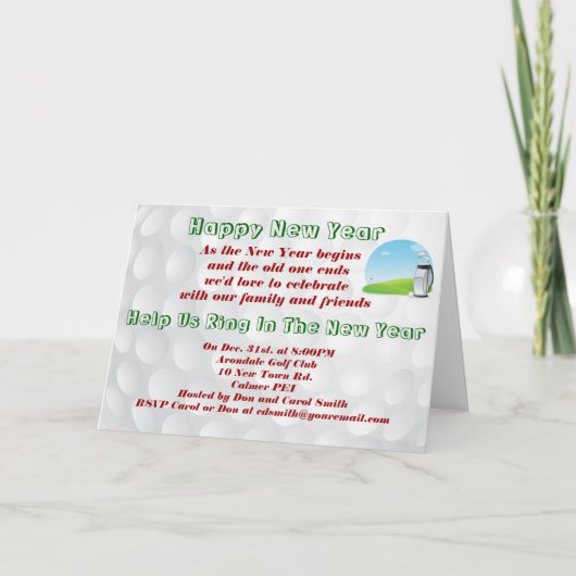 Golf orientierte Silvestereinladungskarte. Einladung (Vorderseite)