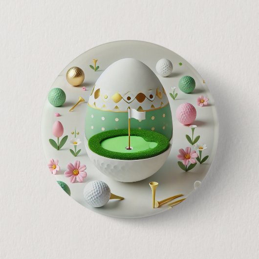 Golf Osterferienkarte mit Golfball und Blume Button (Vorderseite)